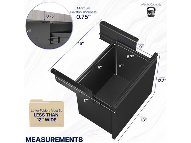 VIVO Black Under Desk Filing Cabinet, Large Storage Drawer for Letter Size Files