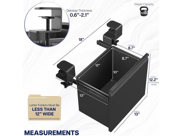 VIVO Black Clamp-on Filing Cabinet, Large Storage Drawer for Letter Size Files
