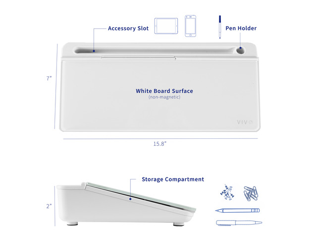 VIVO Desktop Dry Erase Board with Hidden Storage, 16' x 7' Glass Whiteboard