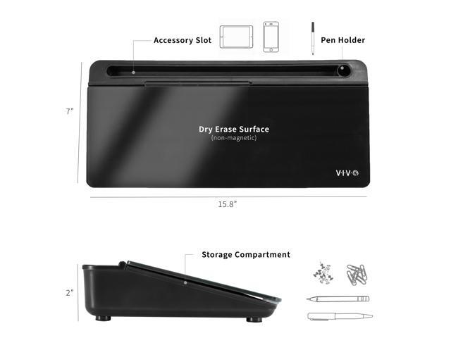 VIVO Black Desktop Dry Erase Board w/ Hidden Storage, 16' x 7' Glass Whiteboard
