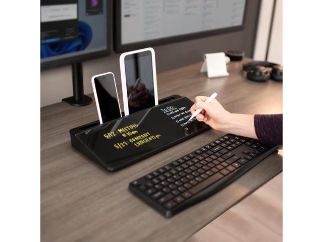 VIVO Black Desktop Dry Erase Board w/ Hidden Storage, 16' x 7' Glass Whiteboard
