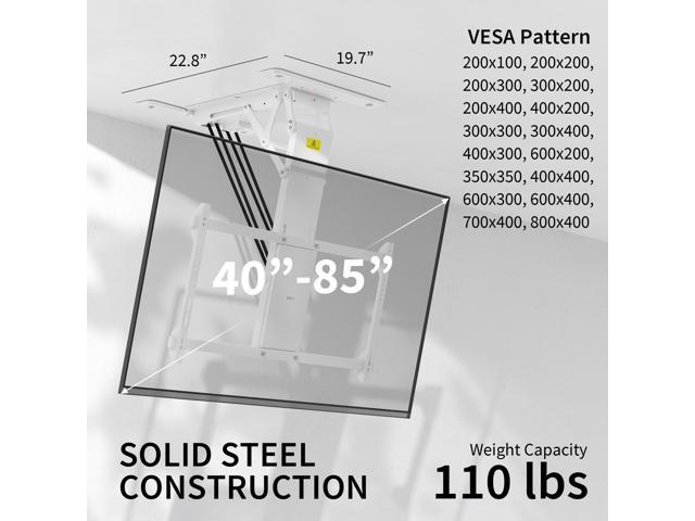 VIVO White Motorized Flip Down Pitched Roof Ceiling TV Mount for 40' to 85' Screens