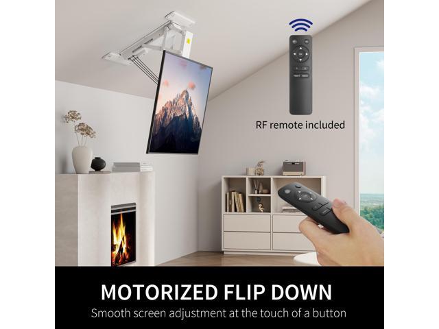 VIVO White Motorized Flip Down Pitched Roof Ceiling TV Mount for 40' to 85' Screens