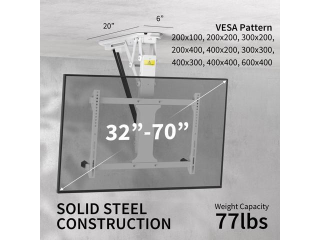 White Electric Motorized Flip Down Pitched Ceiling TV Mount, 32' to 70' Screen