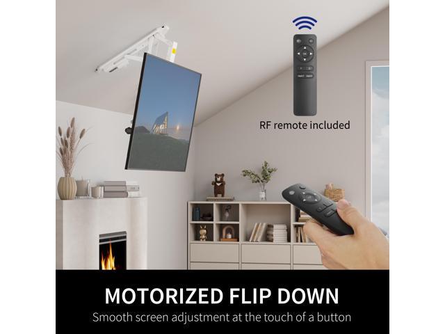 White Electric Motorized Flip Down Pitched Ceiling TV Mount, 32' to 70' Screen