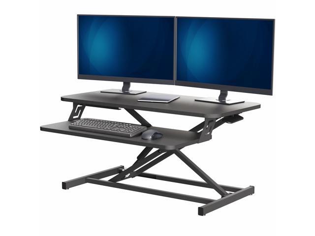 VIVO Black Height Adjustable 32' Standing Desk Monitor Riser, Sit Stand Tabletop