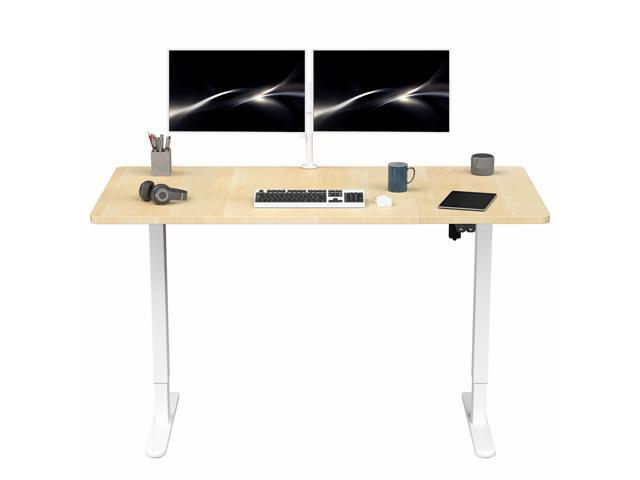 VIVO Electric 60 x 30 Stand Up Desk, Light Wood Table Top, White Frame