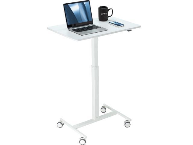 VIVO White 28' Pneumatic Mobile Workstation Cart, Sit-Stand Laptop Desk