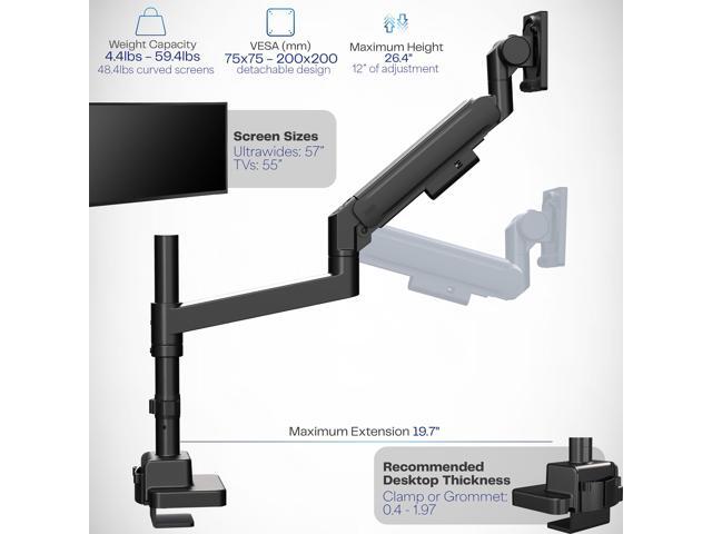 VIVO Black Heavy Duty Pneumatic Single Ultrawide Computer Monitor Arm Desk Mount