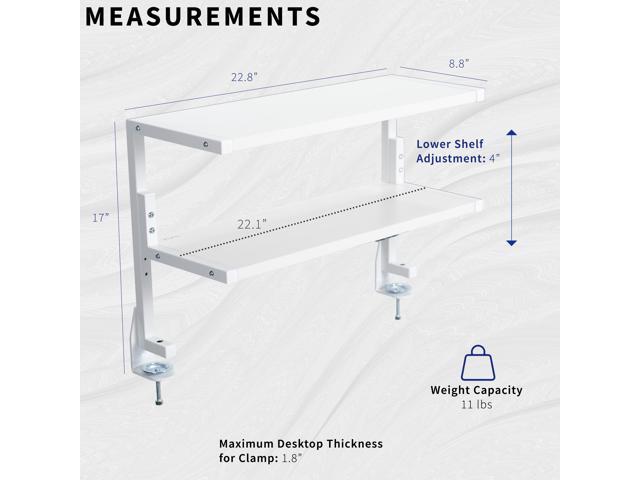 VIVO White Clamp-on 24' Above or Below Desk 2-Tier Shelving Unit, Desk Organizer