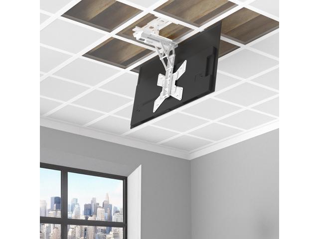 VIVO White Electric Motorized Flip Down Drop Ceiling TV Mount, 23' to 55' Screen