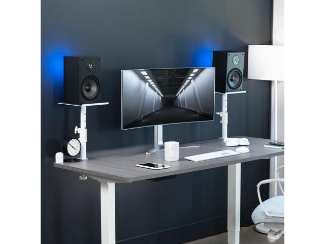 VIVO Universal White Steel Clamp-on Desk / Table Speaker Stands, 2 Pack