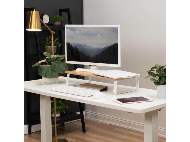 VIVO 24' Desktop Stand Organizer, TV Monitor Riser, Light Wood Top, White Legs