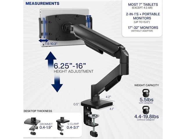 Single Mechanical Arm Desk Mount for Tablets, 2-in-1 Laptops, Portable Monitors