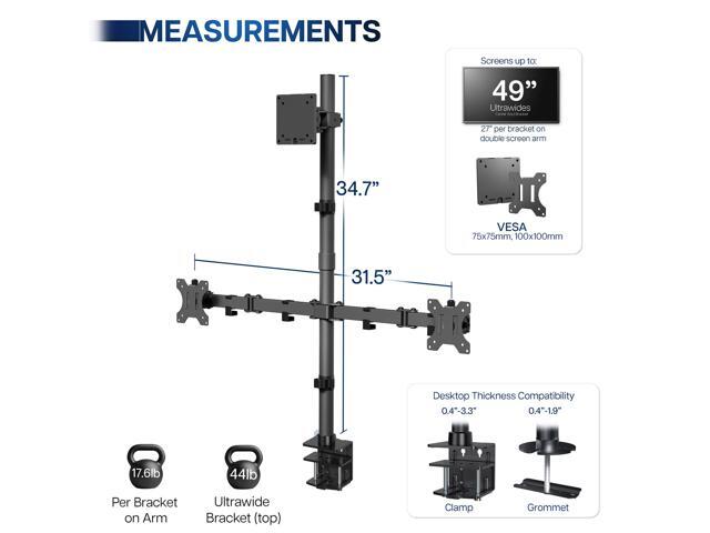VIVO Triple Computer Monitor Desk Mount, 1 Ultrawide to 49', 2 Standard to 27'