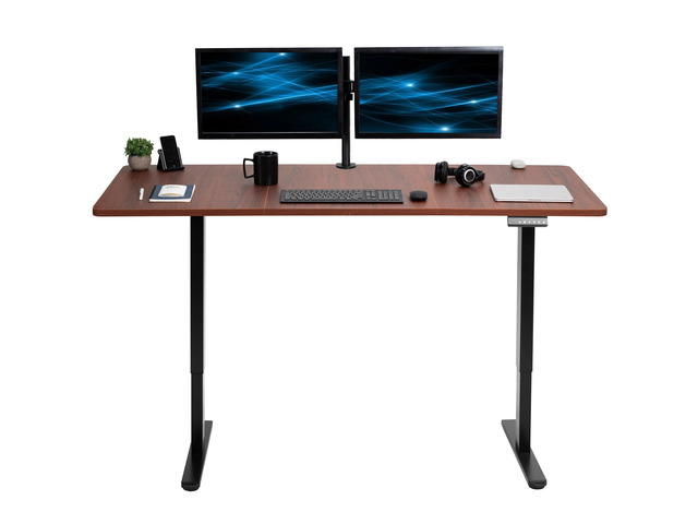 VIVO Electric Dual Motor 71 x 30 Standing Desk, Dark Walnut Top, Black Frame