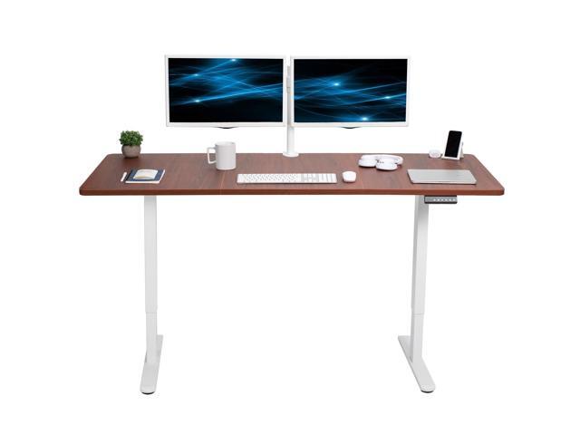 VIVO Electric Dual Motor 71 x 30 Standing Desk, Dark Walnut Top, White Frame