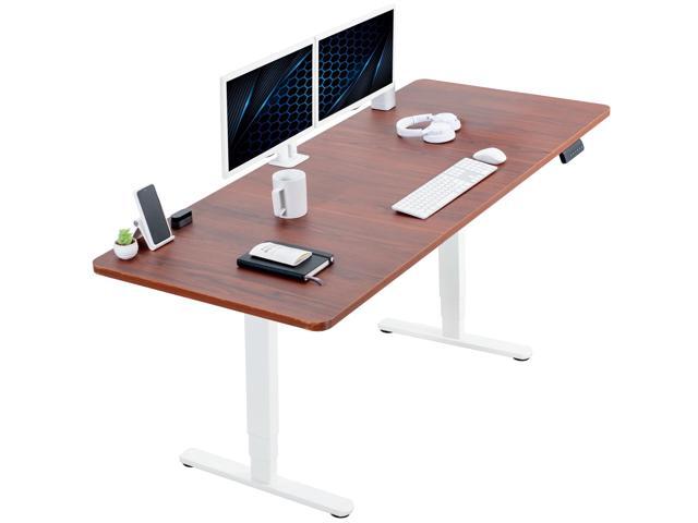 VIVO Electric 71 x 30 Stand Up Desk, Dark Walnut Table Top, White Frame