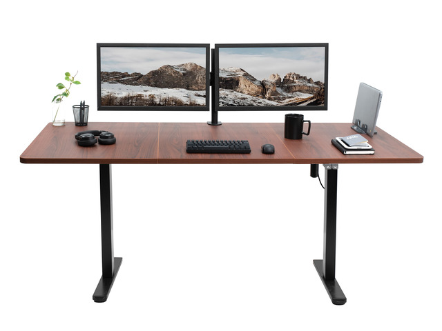VIVO Electric 71 x 30 Stand Up Desk Workstation, Dark Walnut Top, Black Frame