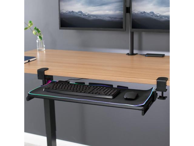 VIVO Clamp-on Computer Keyboard and Mouse Under Desk Slider Tray with RGB Pad