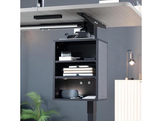 VIVO Black Clamp-on Desk Leg Shelving Unit, Multi-Level Storage Shelves