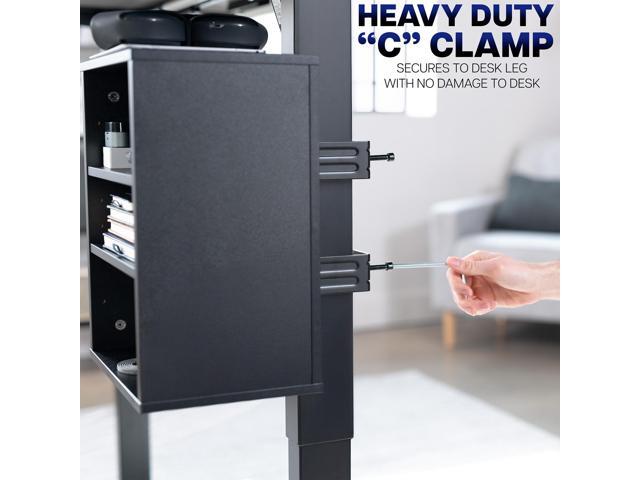 VIVO Black Clamp-on Desk Leg Shelving Unit, Multi-Level Storage Shelves