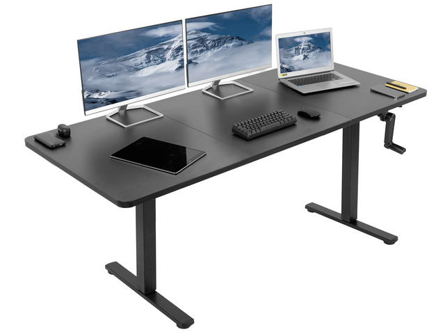 VIVO Manual 71 x 30 Stand Up Desk Workstation, Black Table Top, Black Frame