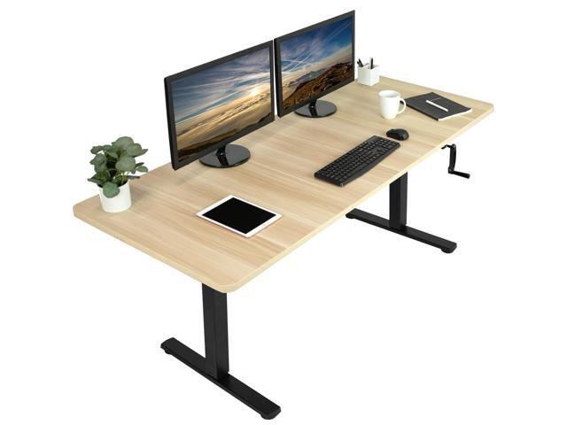 VIVO Manual 71 x 30 Stand Up Desk, Light Wood Table Top, Black Frame