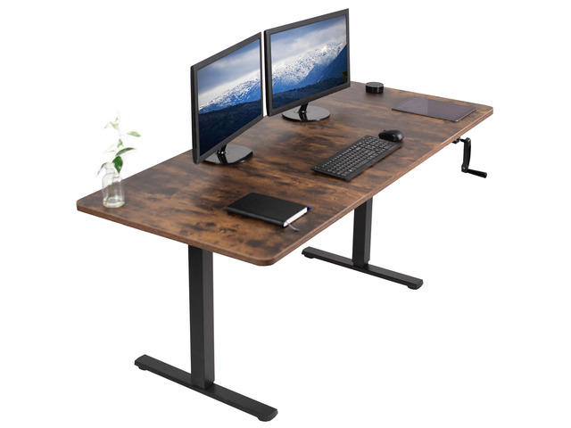 VIVO Manual 71 x 30 Stand Up Desk, Rustic Vintage Brown Table Top, Black Frame