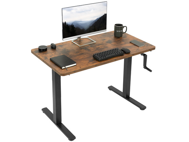 VIVO Manual 43 x 24 Stand Up Desk, Rustic Vintage Brown Table Top, Black Frame
