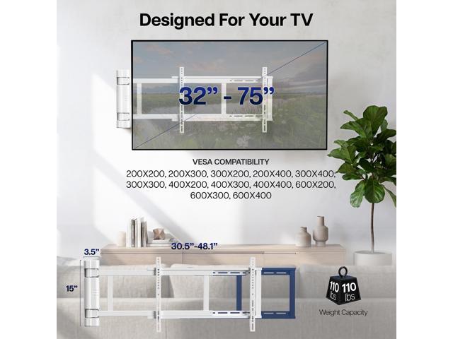 VIVO White Steel Low Profile Electric Adjustable Swing 32' to 75' TV Wall Mount