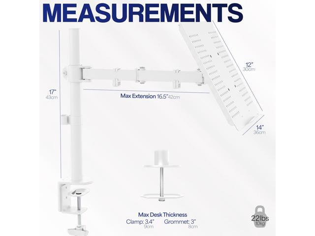 VIVO White Single Laptop Notebook Desk Mount, Fully Adjustable Extension Clamp