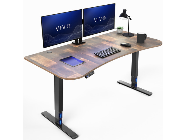 VIVO Electric 63' x 32' Stand Up Desk, Reclaimed Wood Table Top, Black Frame
