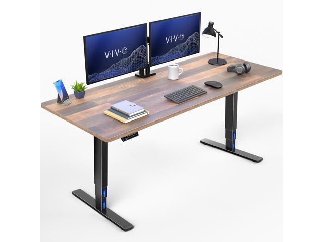 VIVO Electric 71' x 30' Stand Up Desk, Reclaimed Wood Table Top, Black Frame
