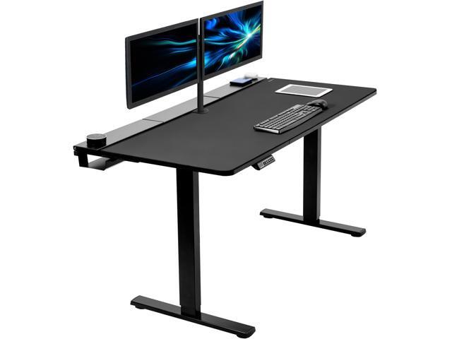 VIVO Electric 60' x 30' Desk, Full Pad, Black Hidden Cable Tabletop, Black Frame