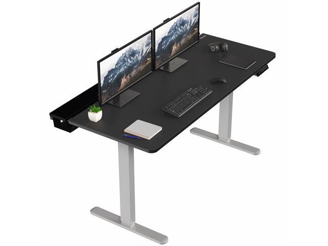 VIVO Electric 60' x 30' Desk, Full Pad, Black Hidden Cable Tabletop, Gray Frame