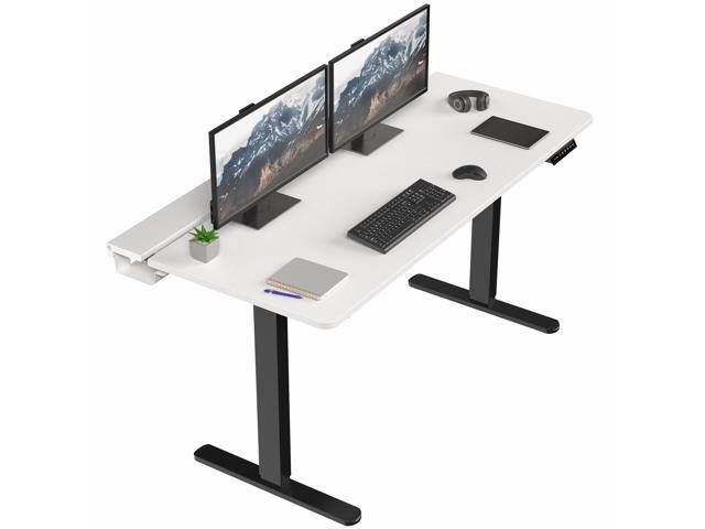 VIVO Electric 60' x 30' Desk, Full Pad, White Hidden Cable Tabletop, Black Frame