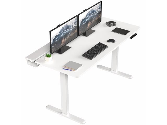 VIVO Electric 60' x 30' Desk, Full Pad, White Hidden Cable Tabletop, White Frame