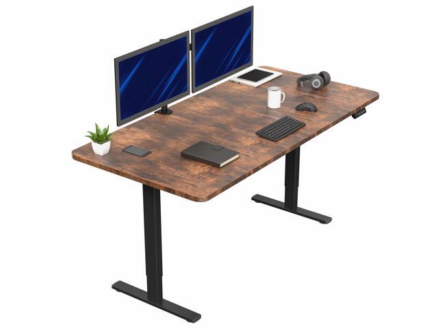 VIVO Electric 71x36 Stand Up Desk, Rustic Vintage Brown Table Top, Black Frame