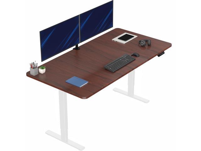 VIVO Electric 71 x 36 Stand Up Desk, Dark Walnut Table Top, White Frame
