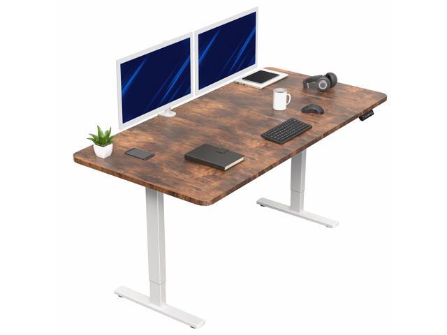 VIVO Electric 71 x 36 Stand Up Desk, Rustic Vintage Brown Tabletop White Frame