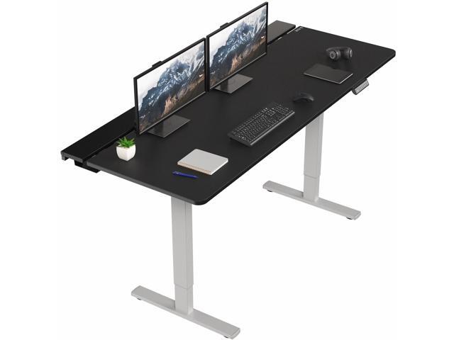 VIVO Electric 71' x 30' Desk, Full Pad, Black Hidden Cable Tabletop, Gray Frame