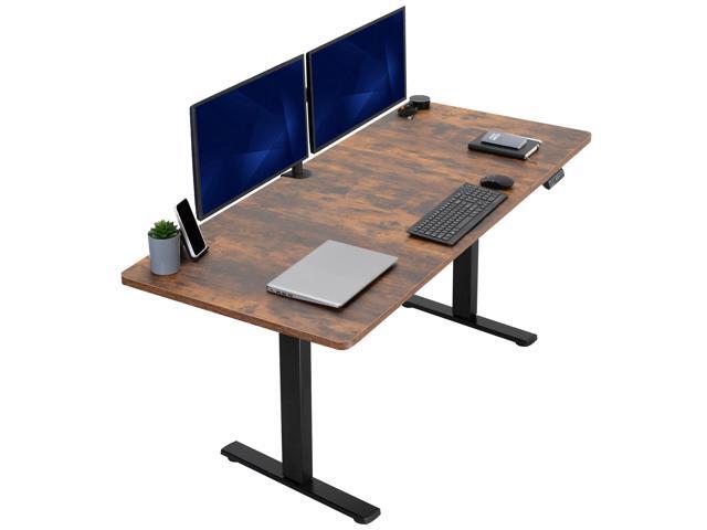 VIVO Electric 71x30 Stand Up Desk, Rustic Vintage Brown Table Top, Black Frame