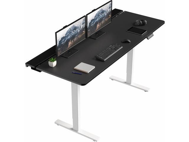 VIVO Electric 71' x 30' Desk, Full Pad, Black Hidden Cable Tabletop, White Frame