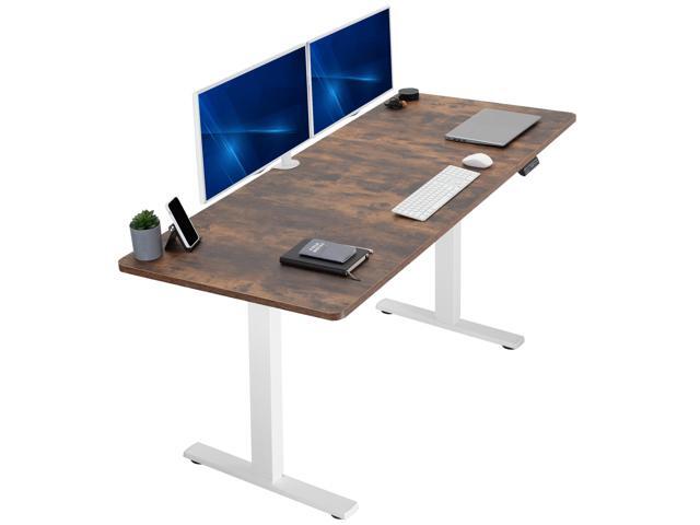 VIVO Electric 71 x 30 Stand Up Desk, Rustic Vintage Brown Tabletop White Frame