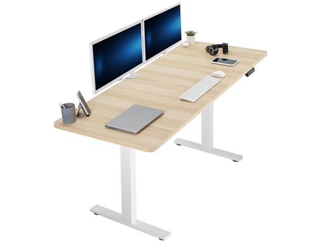 VIVO Electric 71 x 30 Stand Up Desk, Light Wood Table Top, White Frame