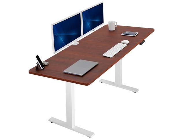 VIVO Electric 71 x 30 Stand Up Desk, Dark Walnut Table Top, White Frame