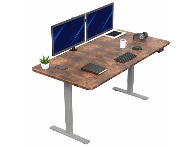 VIVO Electric 71 x 36 Stand Up Desk, Rustic Vintage Brown Table Top, Gray Frame