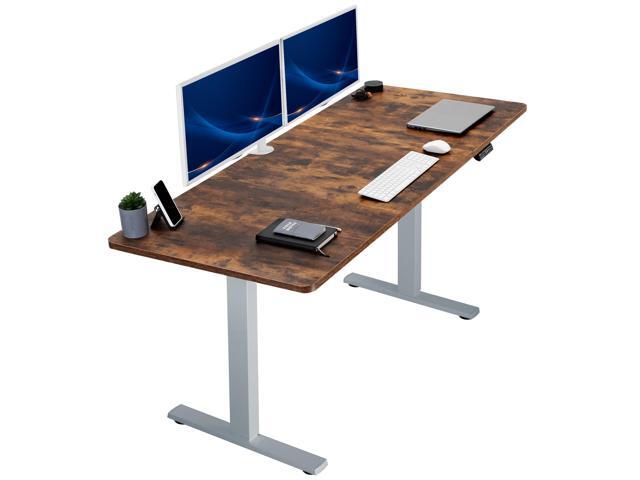 VIVO Electric 71 x 30 Stand Up Desk, Rustic Vintage Brown Table Top, Gray Frame