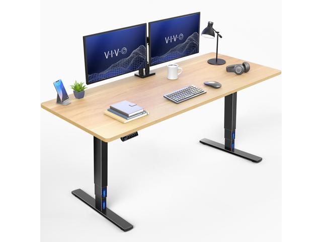 VIVO Electric 71' x 30' Stand Up Desk, Light Wood Table Top, Black Frame